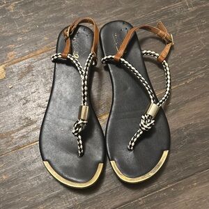 Mossimo Supply Co Black and Gold T-Strap Sandals